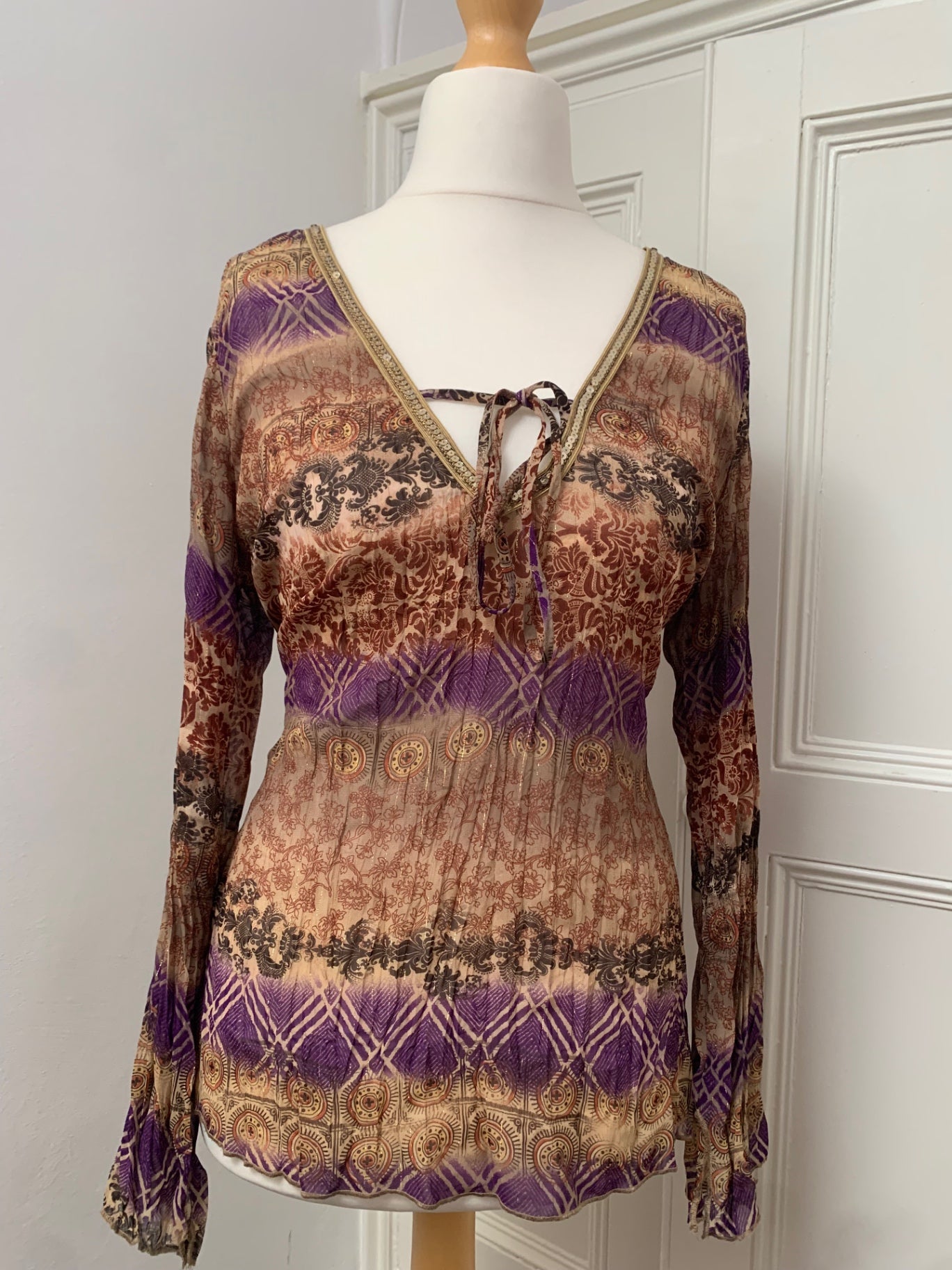 brown & purple sheer top