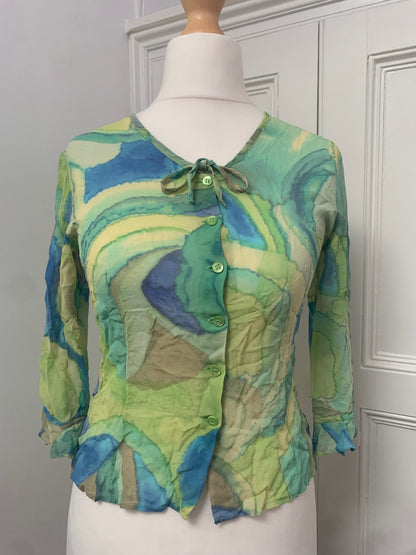 sheer colourful button up top