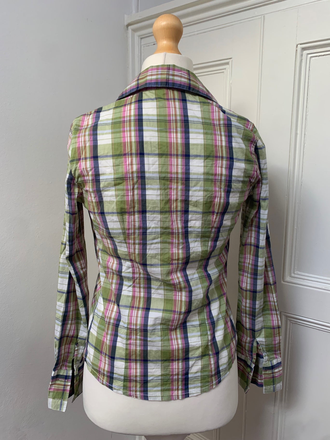 72% cotton green plaid shirt