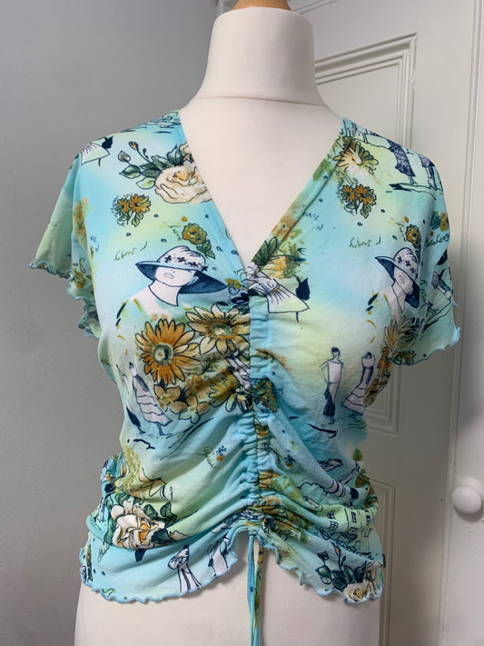 blue ruched drawstring top