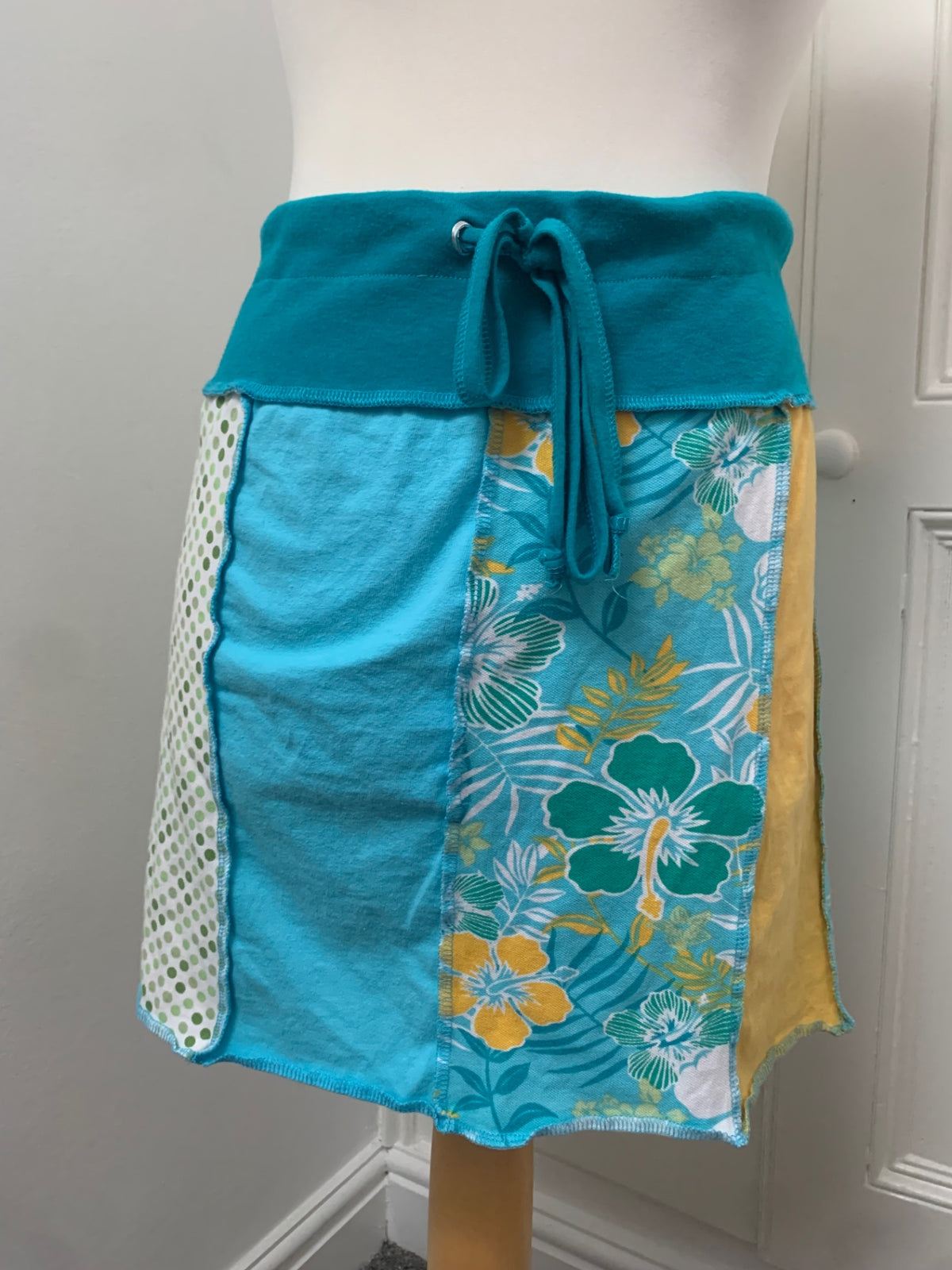 patchwork drawstring skirt