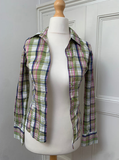 72% cotton green plaid shirt