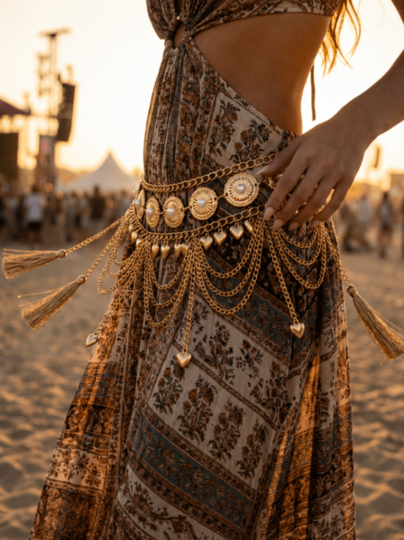 Gold Tiered Heart Chain Belt