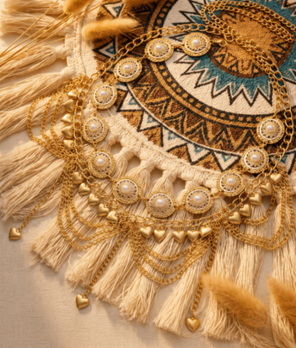 Gold Pearl Heart Belt 