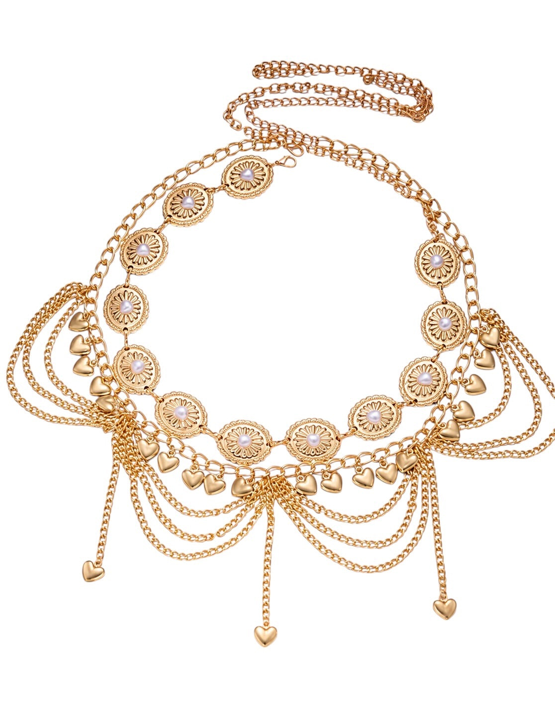 Gold Tiered Heart Chain Belt