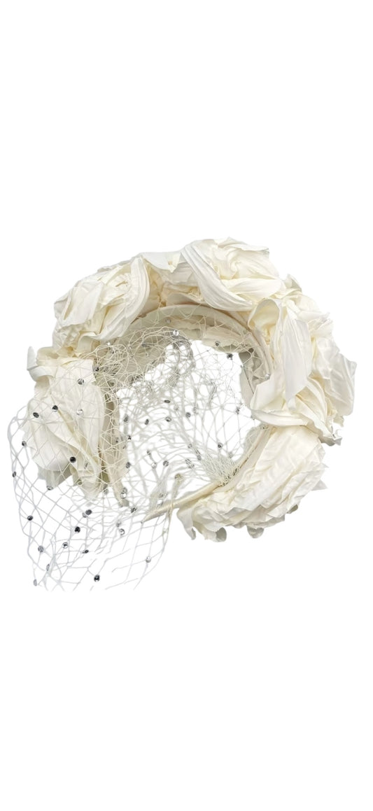 Cream Rose Netted Headband