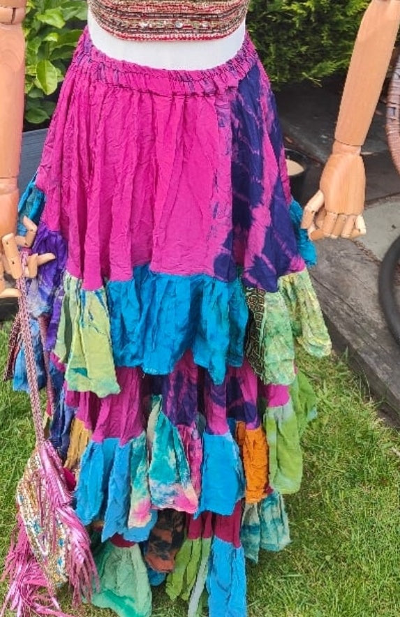 Wanderlust tiered maxi skirt - pink rainbow