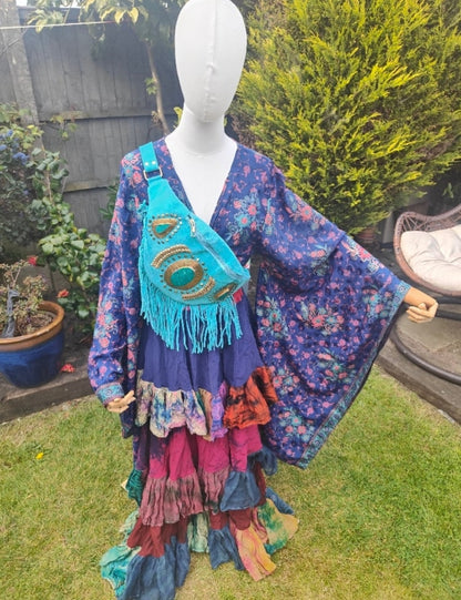 Wanderlust tiered maxi skirt - blue rainbow