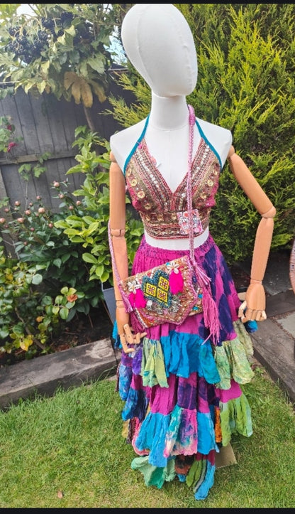 Wanderlust tiered maxi skirt - pink rainbow