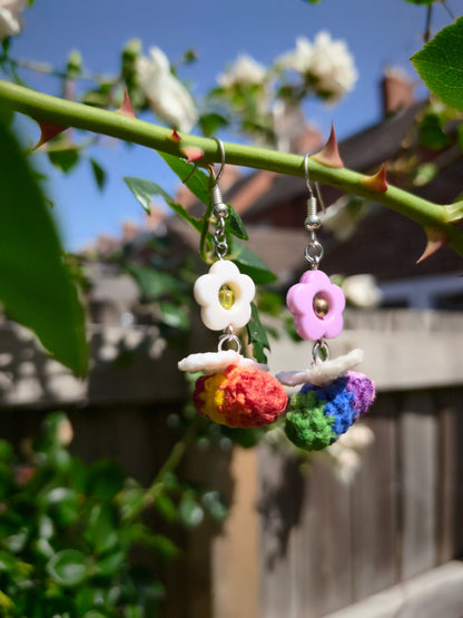 Rainbow bee earrings with flowers