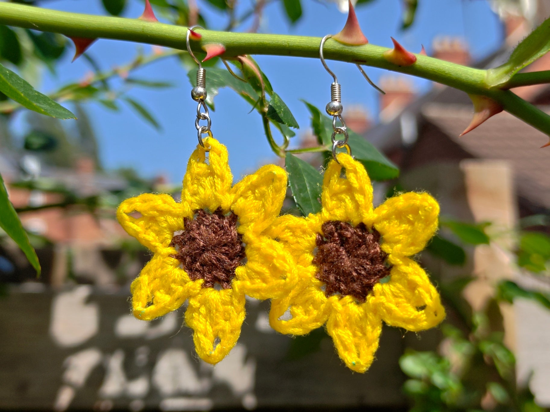 Crochet sunflower earrings