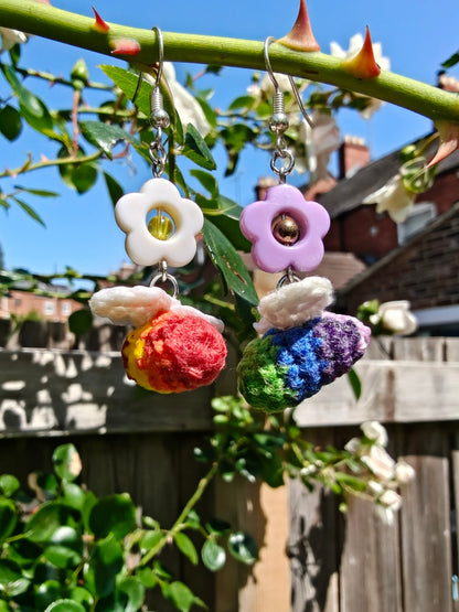Rainbow bee earrings with flowers