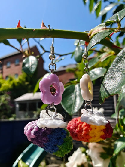 Rainbow bee earrings with flowers