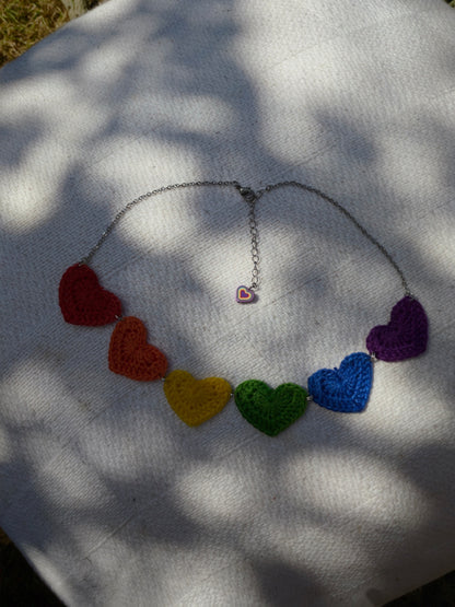 Crochet rainbow heart necklace