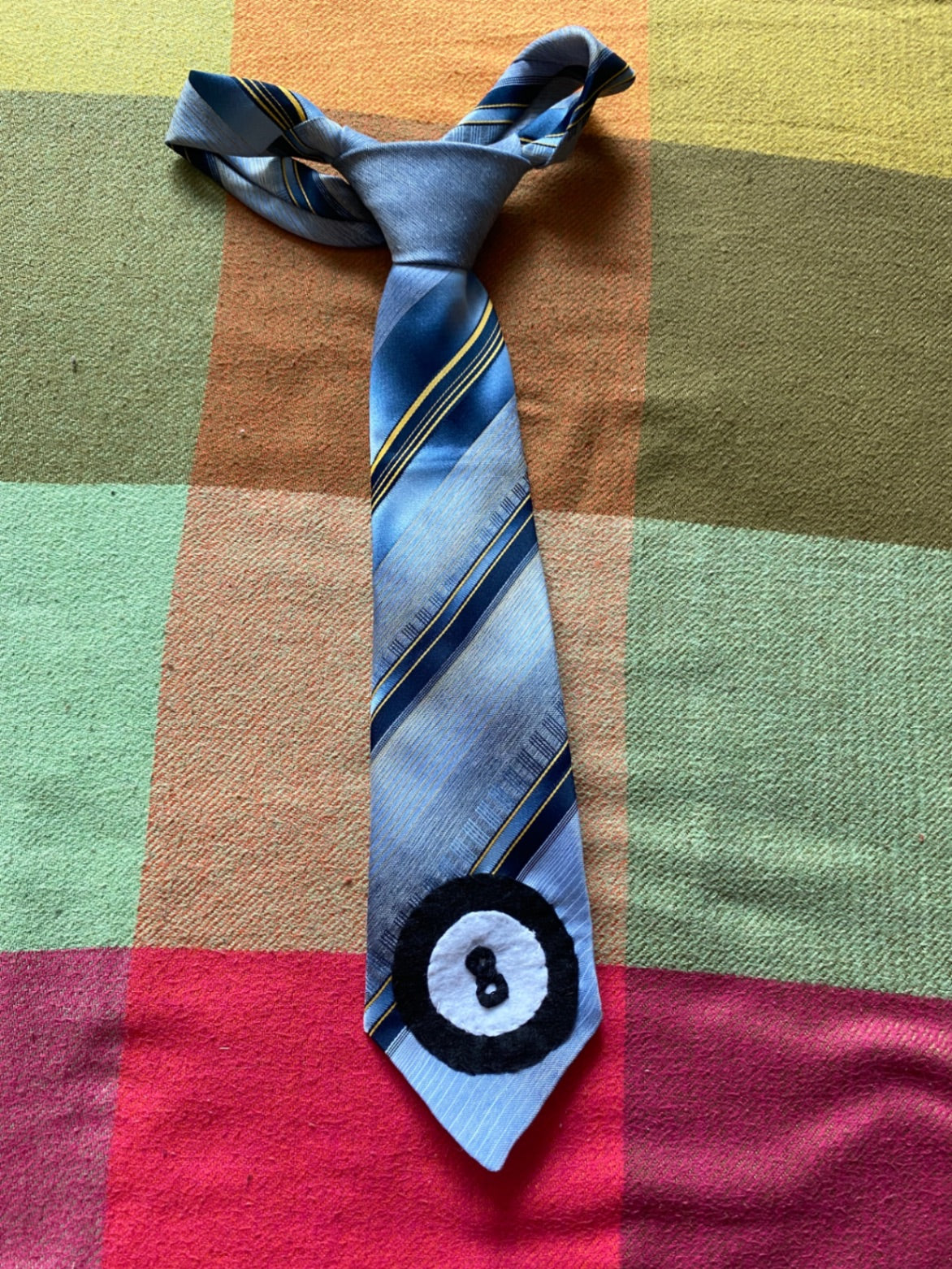 GREY 8 BALL Up-cycled tie with hand sewn design