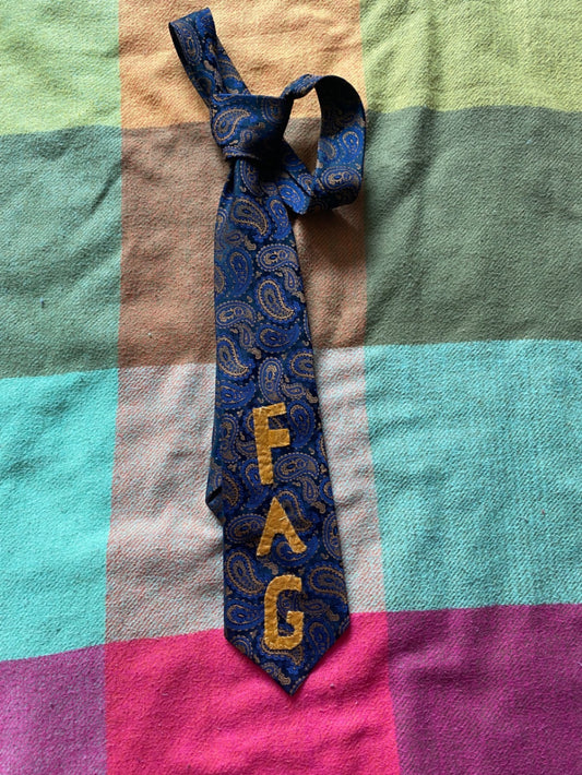 FAG BLUE & YELLOW Up-cycled tie with hand sewn design