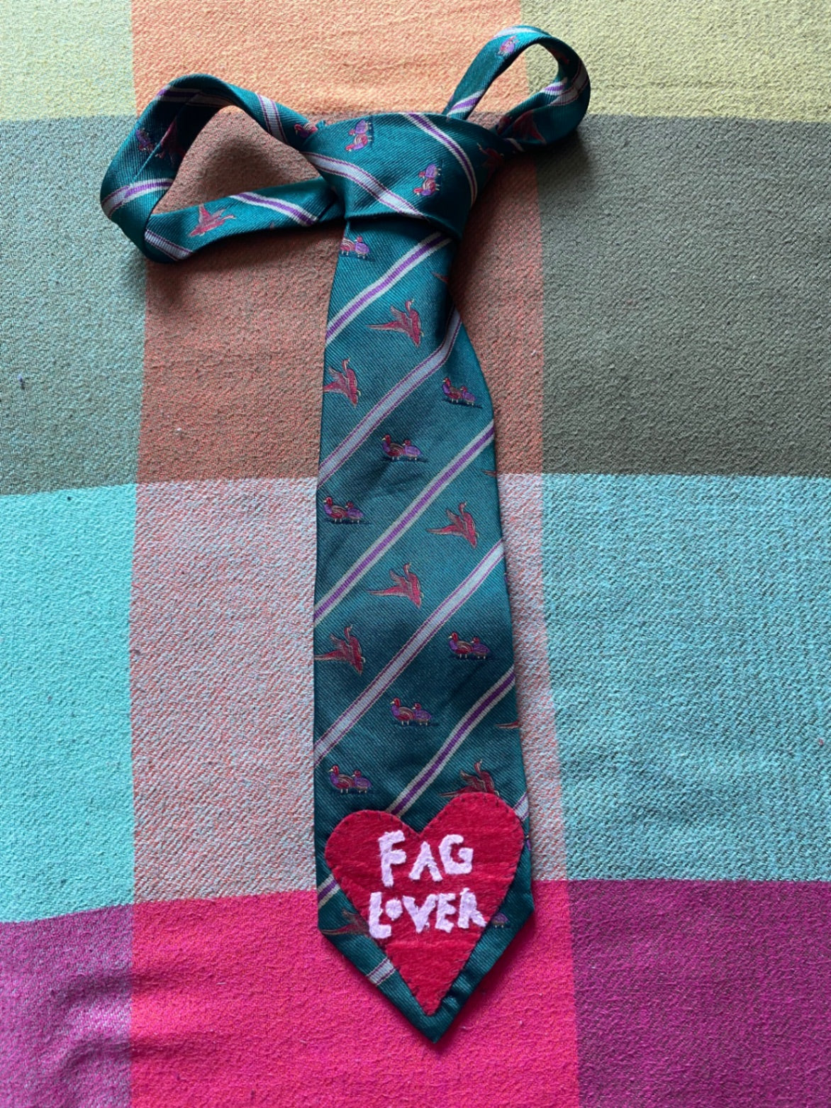 FAG LOVER Up-cycled tie with hand sewn design