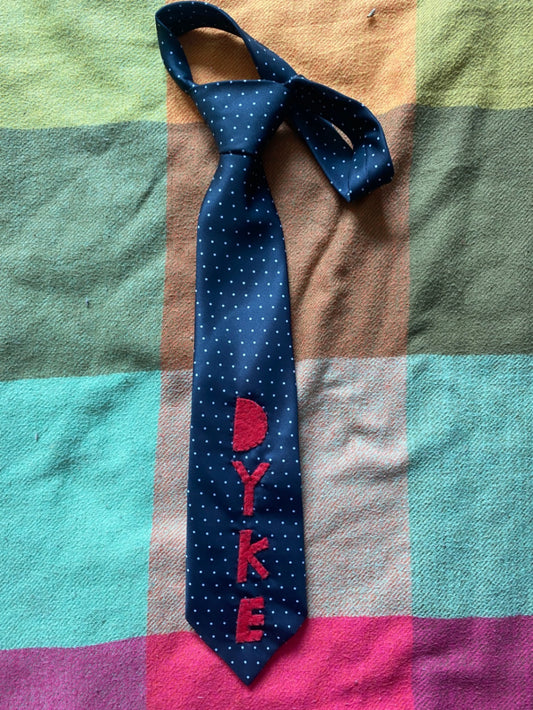DYKE NAVY AND RED Up-cycled tie with hand sewn design