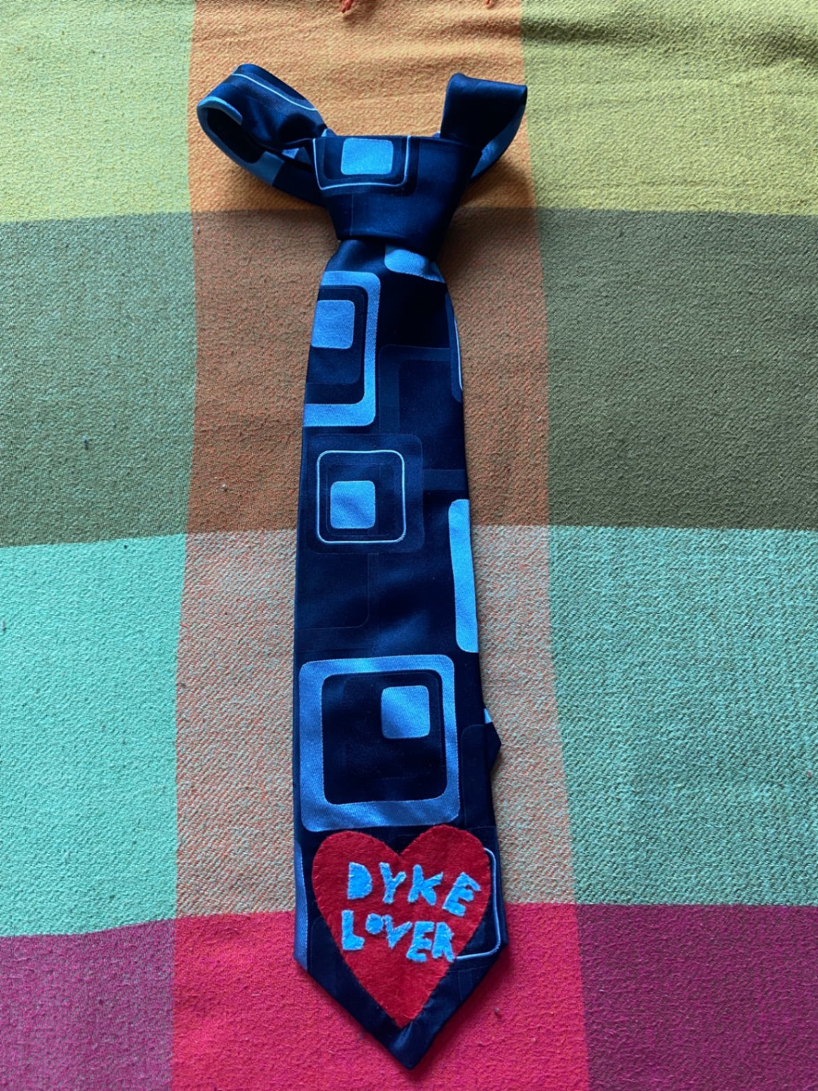 DYKE LOVER Up-cycled tie with hand sewn design