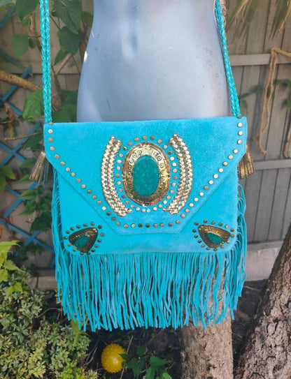 Yellowstone cross body bag with Moroccan stone details- Turquoise