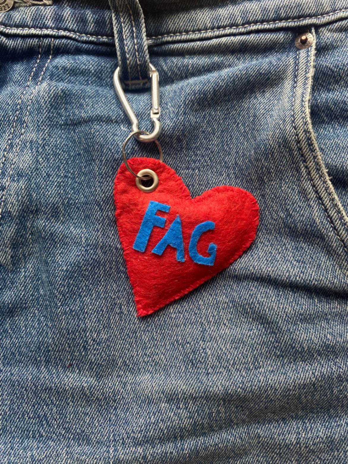 Red and Blue FAG heart Keyring 