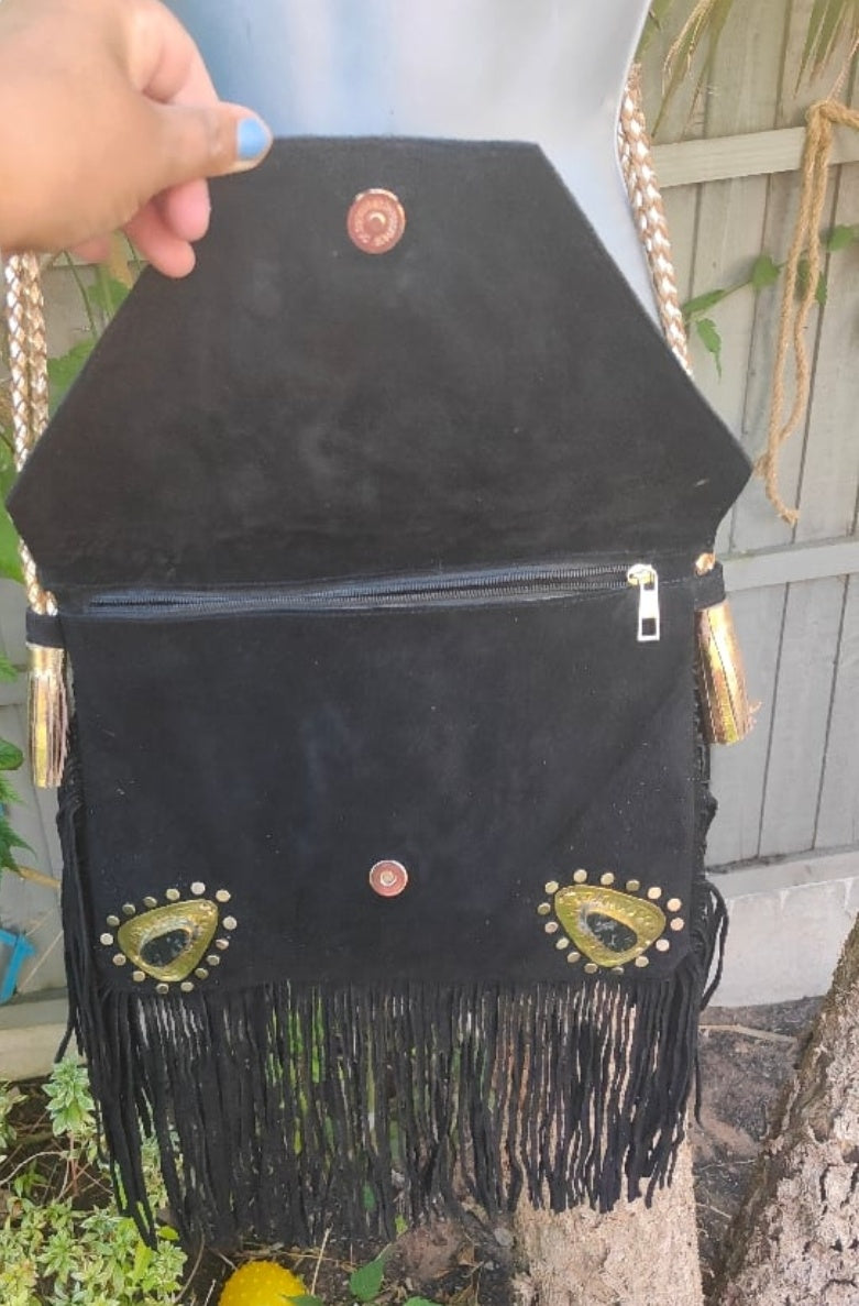 Yellowstone cross body bag with Moroccan stone detailing - Black