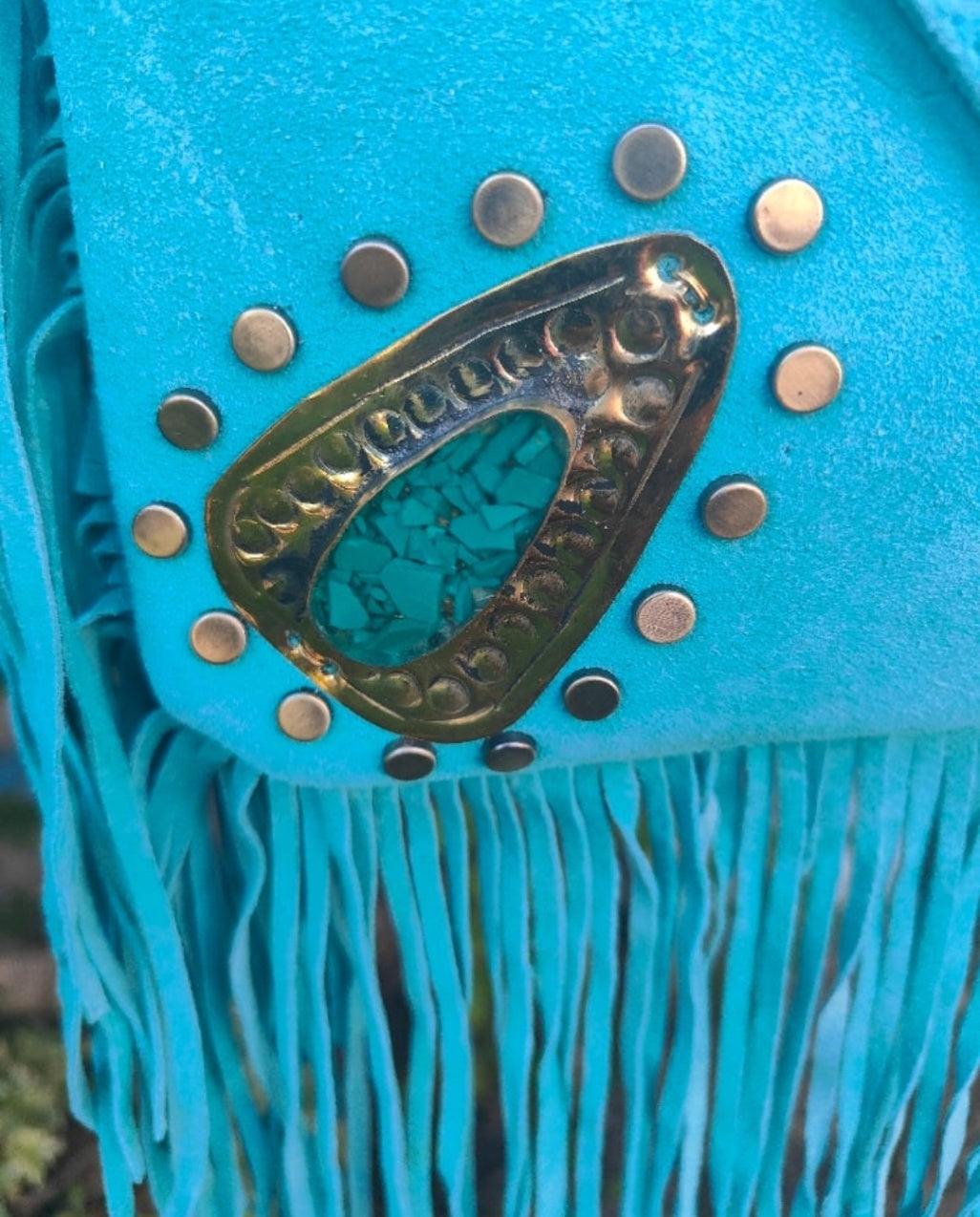Yellowstone cross body bag with Moroccan stone details- Turquoise
