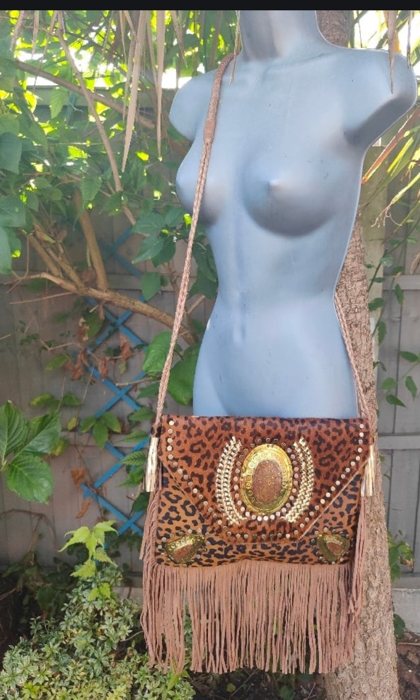 Yellowstone cross body bag with Moroccan stone detailing - Leopard