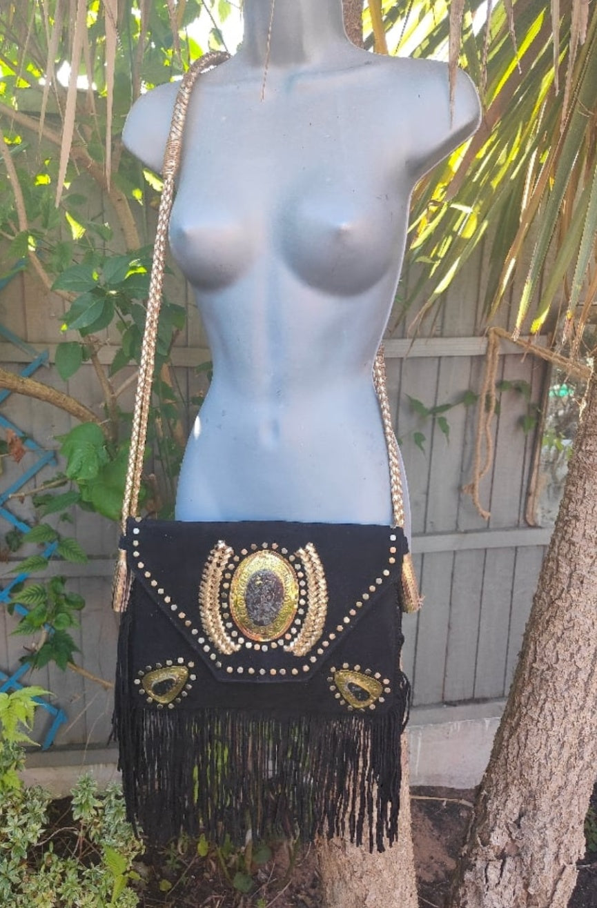 Yellowstone cross body bag with Moroccan stone detailing - Black