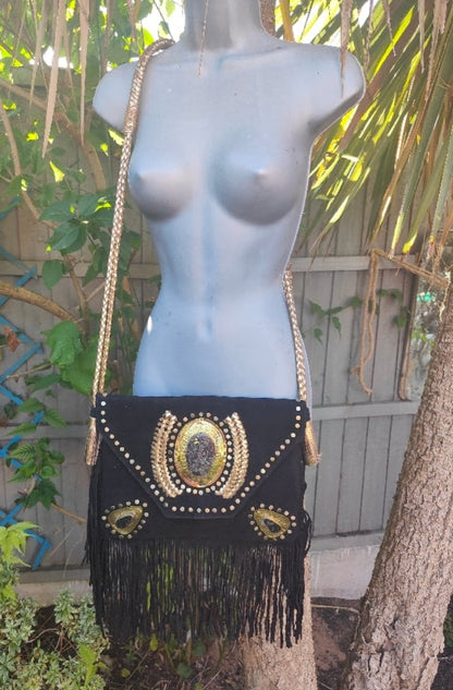 Yellowstone cross body bag with Moroccan stone detailing - Black