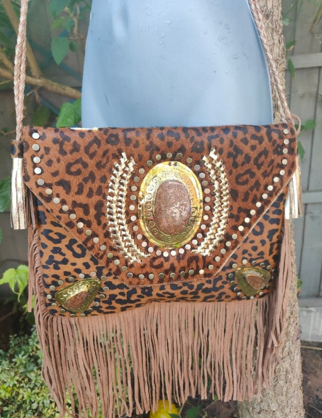Yellowstone cross body bag with Moroccan stone detailing - Leopard
