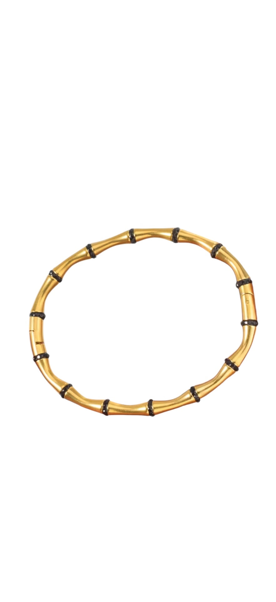 Gold Black Crystal Bamboo Bangle Bracelet