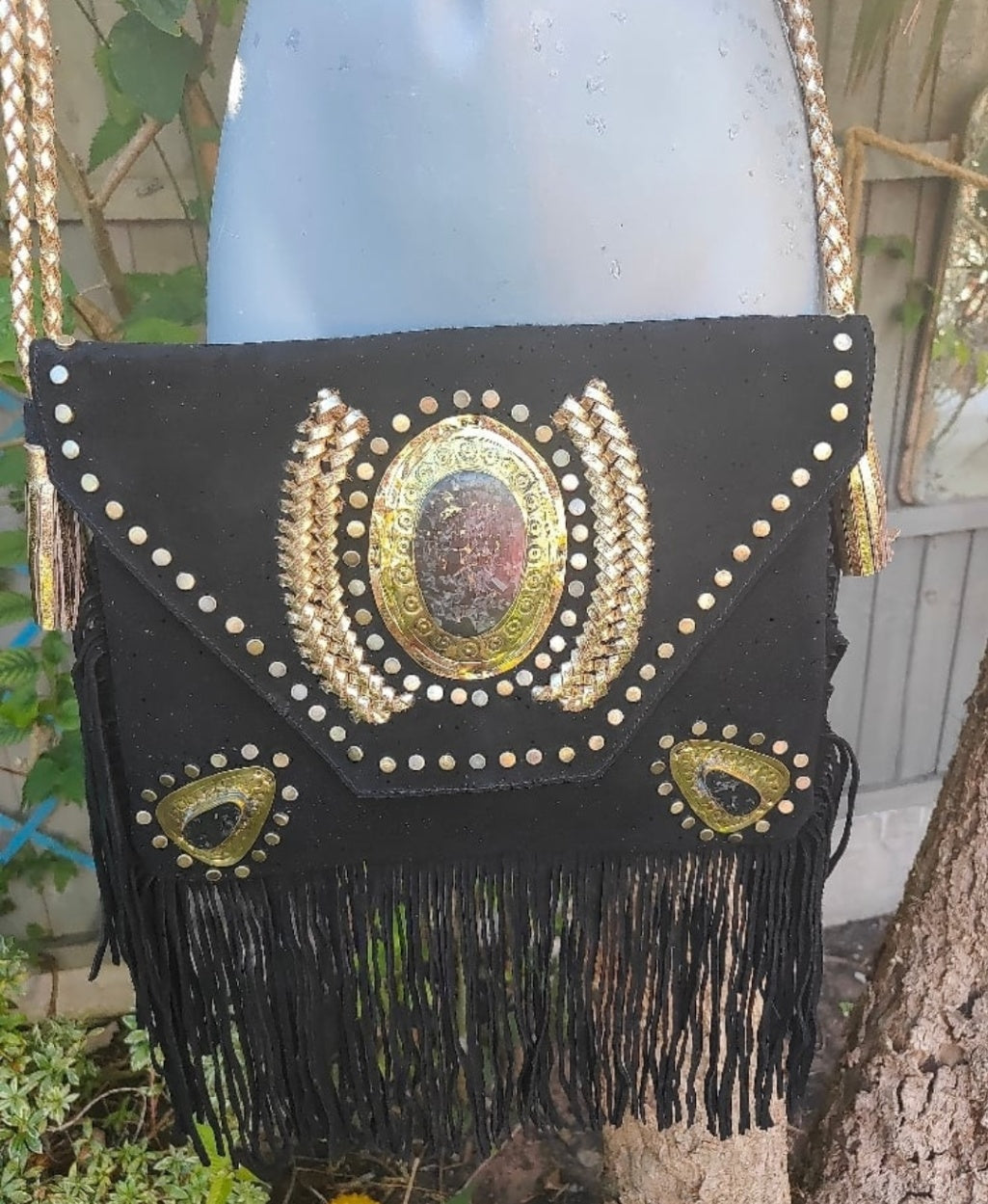 Yellowstone cross body bag with Moroccan stone detailing - Black