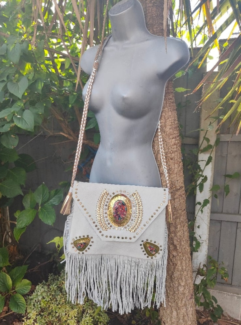 Yellowstone cross body bag with Moroccan stone detailing - White Rainbow