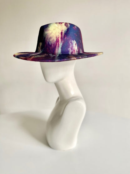 Purple tie dye  Felt Fedora Hat