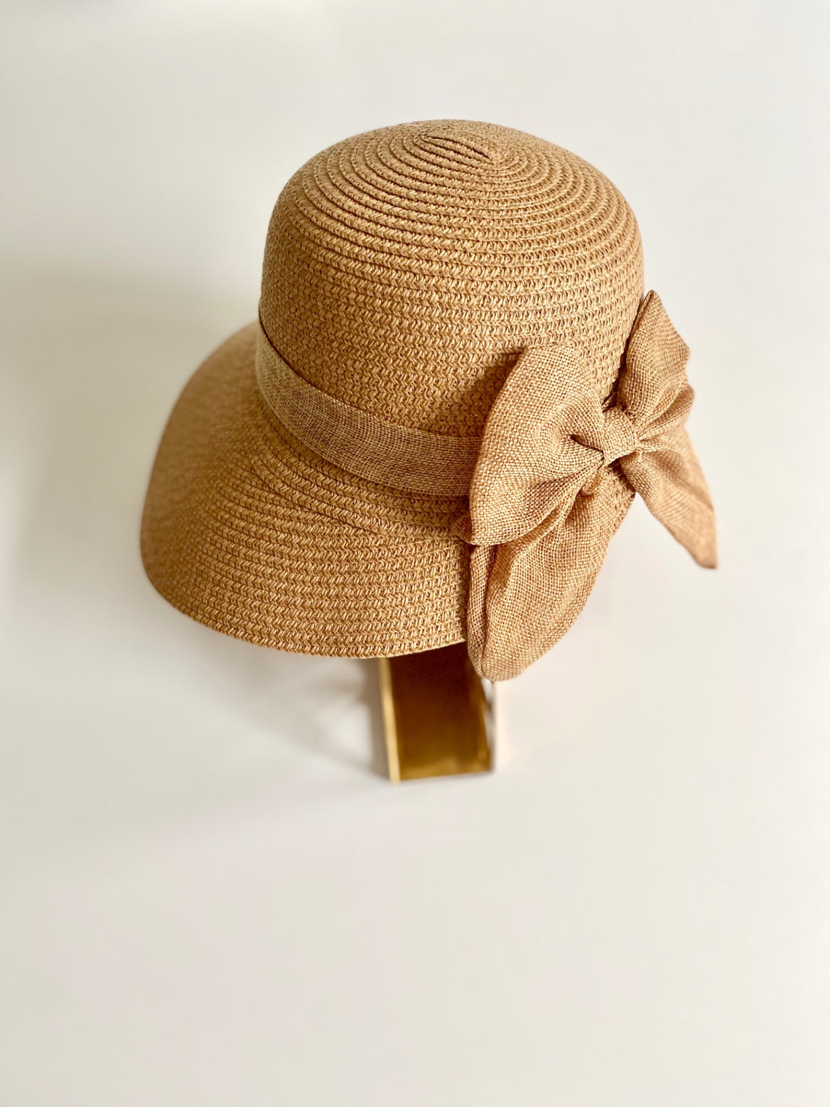 Beige Bow Bonnet Hat