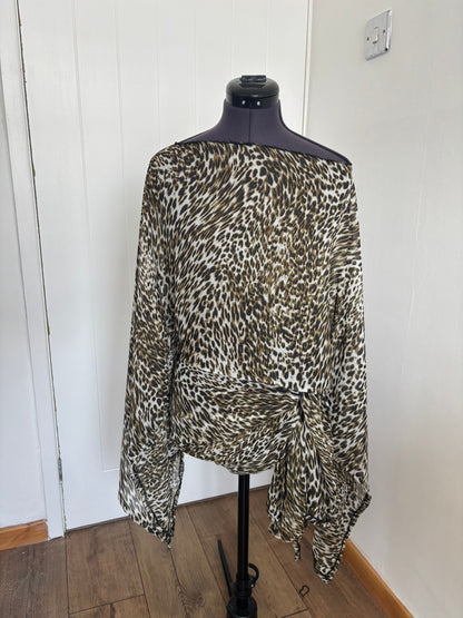 chiffon leopard print poncho top & sarong skirt 
