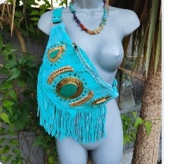 Dolly bum bag with Moroccan stone detailing - Turquoise