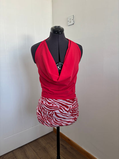 cowl neck top and mini skirt