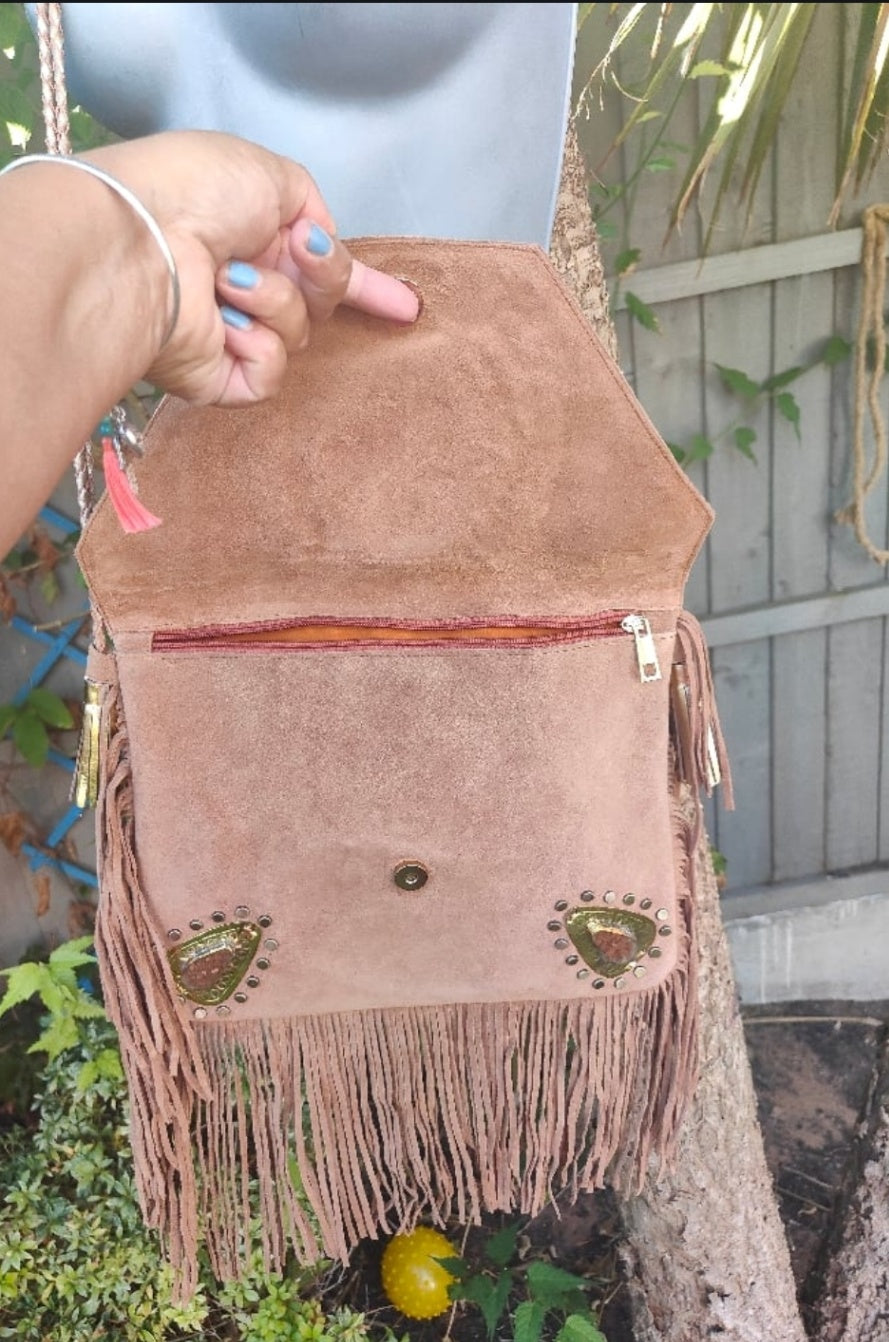 Yellowstone cross body bag with Moroccan stone detailing - Tan