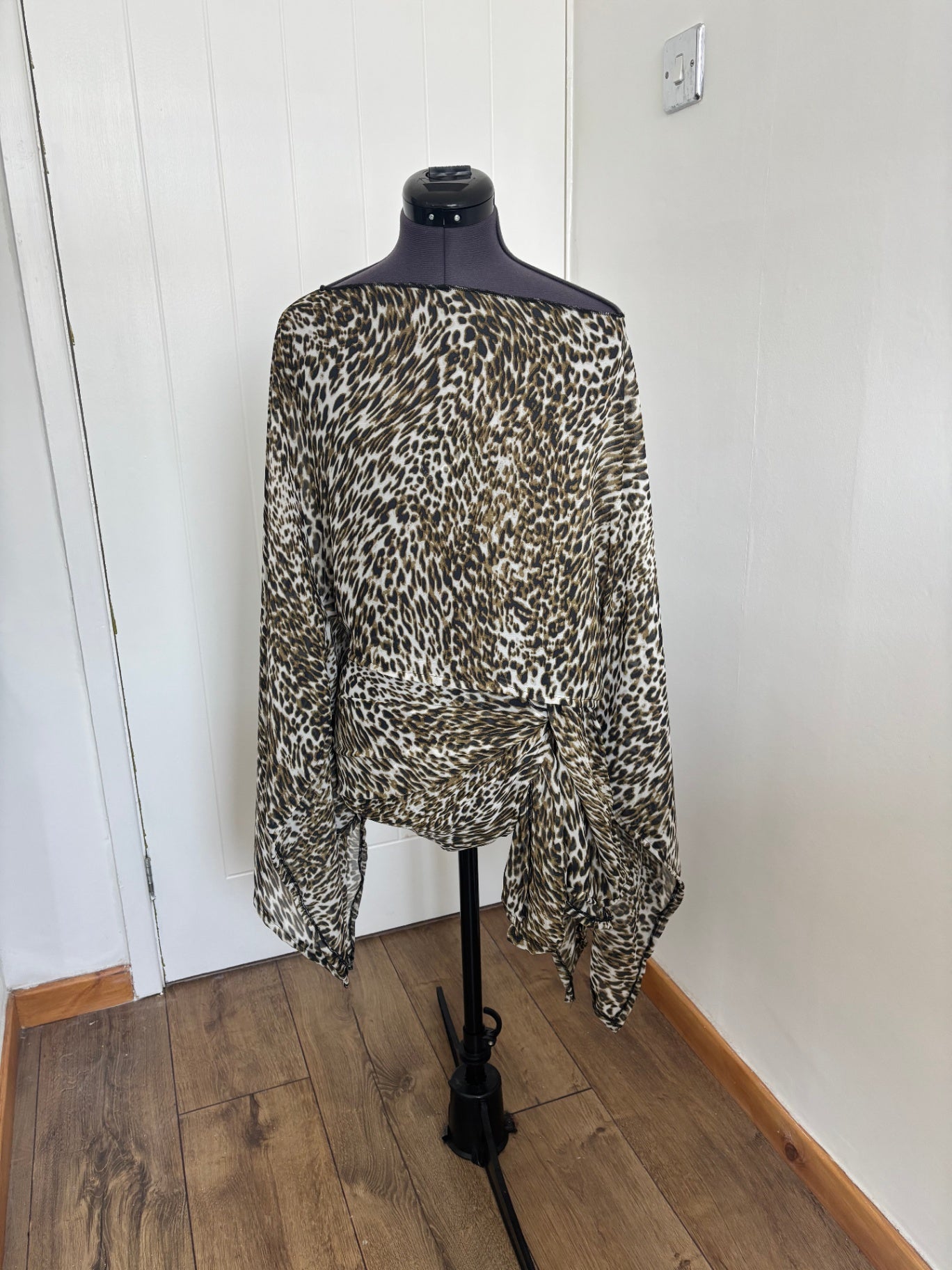 chiffon leopard print poncho top & sarong skirt 