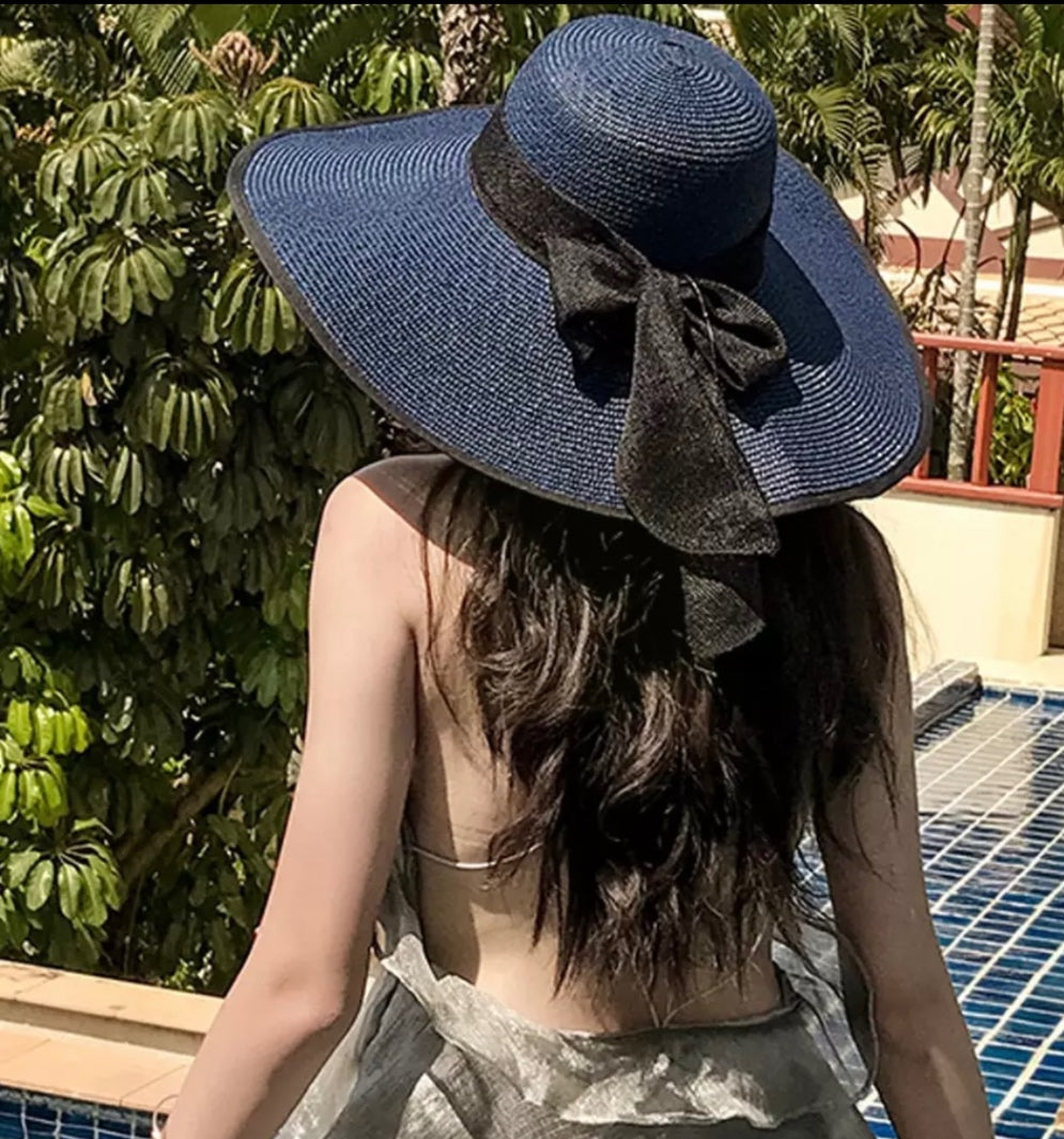 Navy Wide Brim floppy Hat