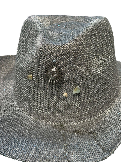 Sequin Sun Charm Cowboy Hat Silver