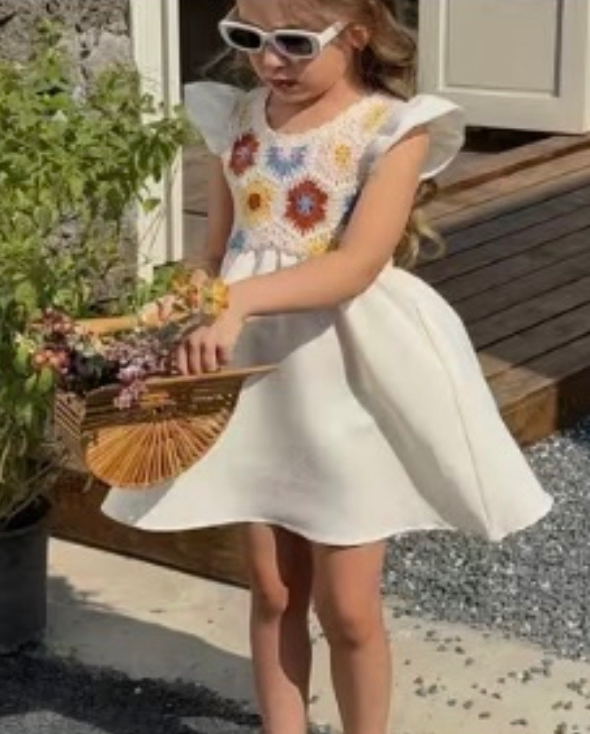 6 yrs Cream Multicoloured Crocheted Dress