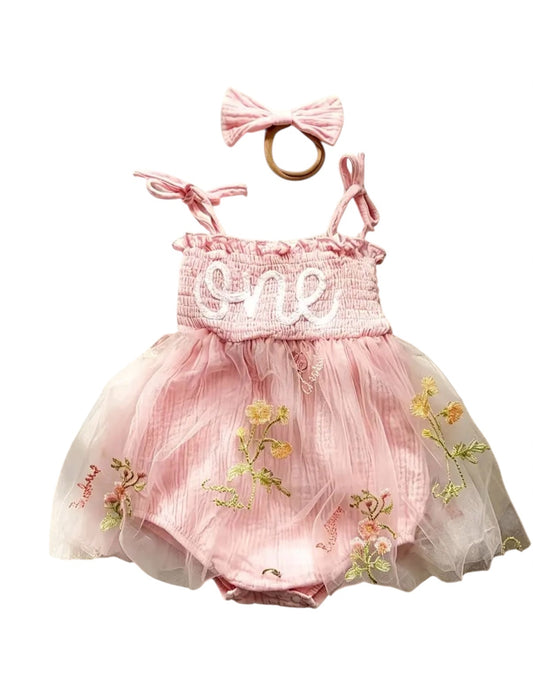 6-12m Peach ‘One’ Romper 