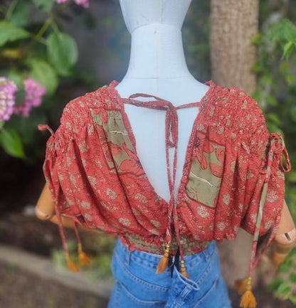 Es Cana Grecian Top - Rust Red & Green 