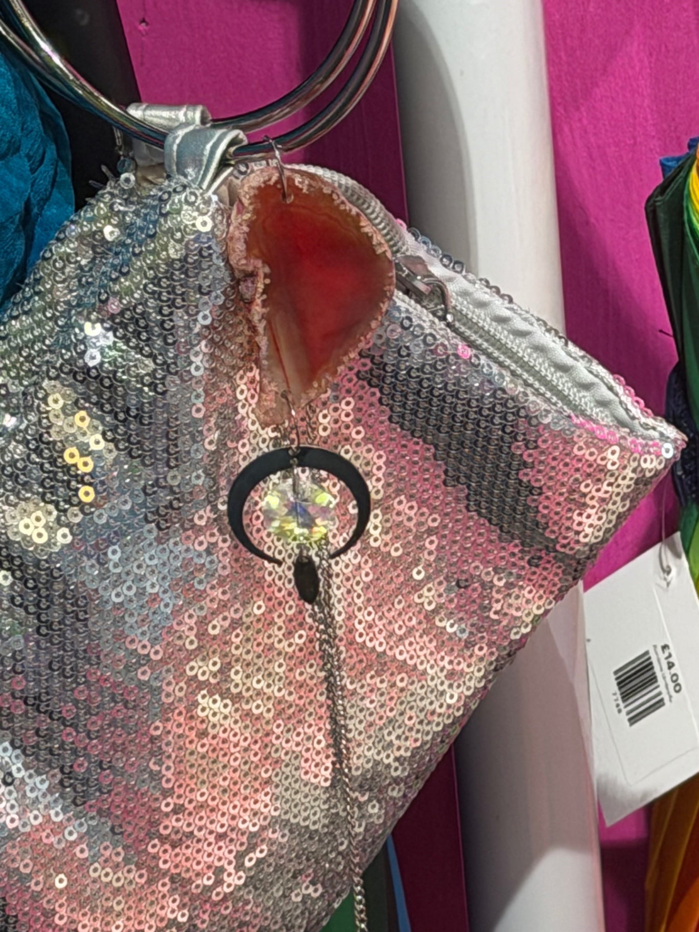 Silver Crystal Bag with Red Agate