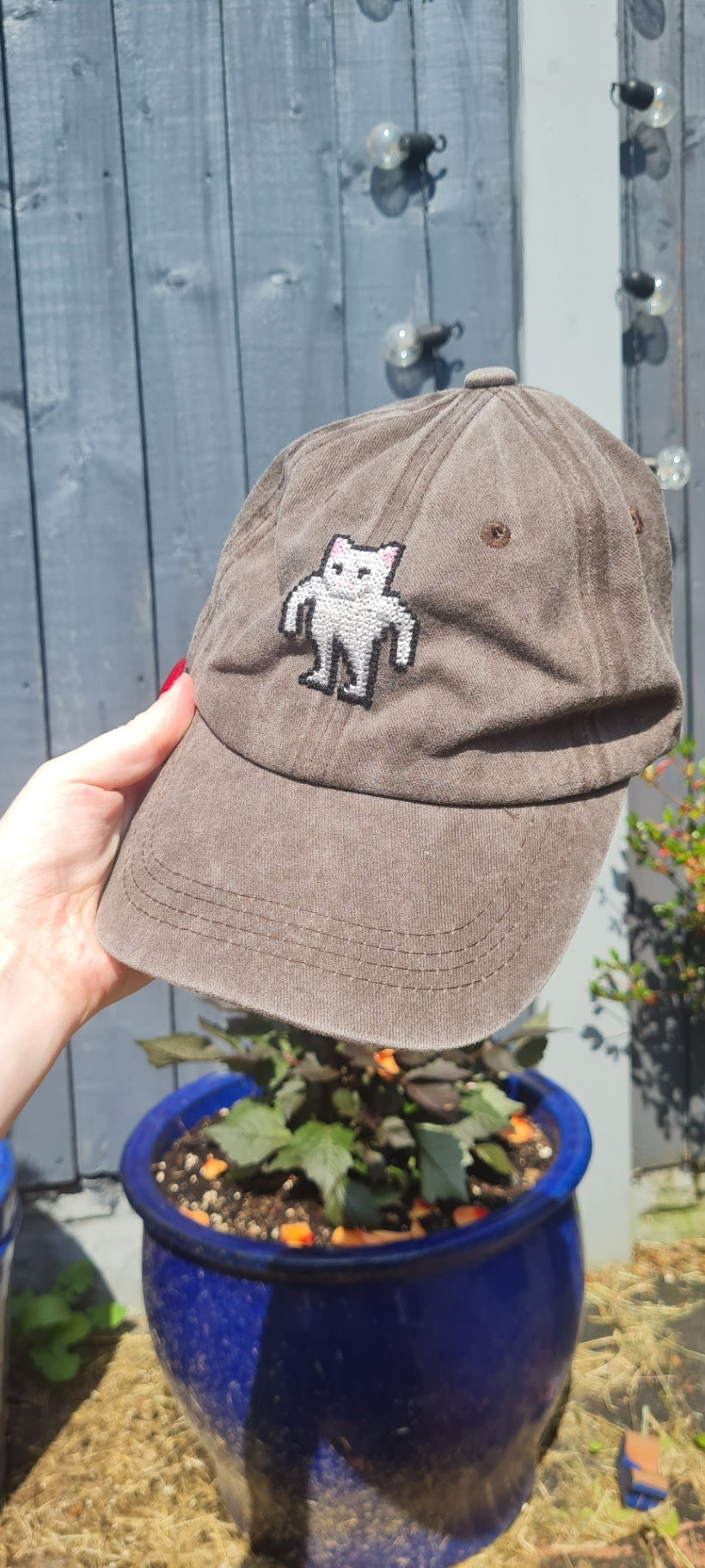 Buff White Cat Meme Cross Stitch Cap