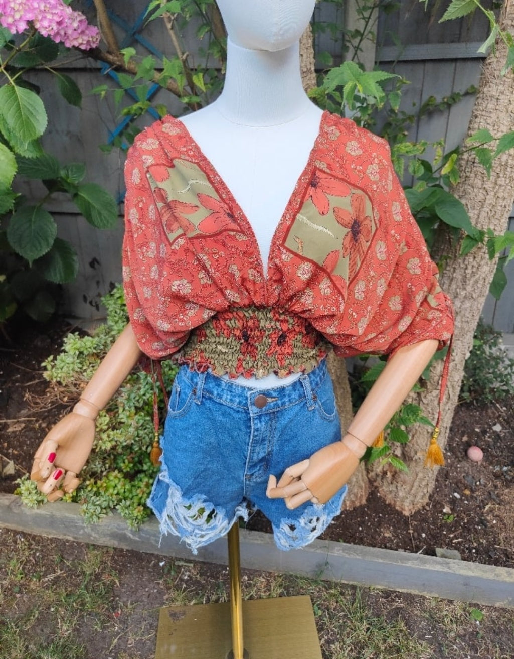 Es Cana Grecian Top - Rust Red & Green 