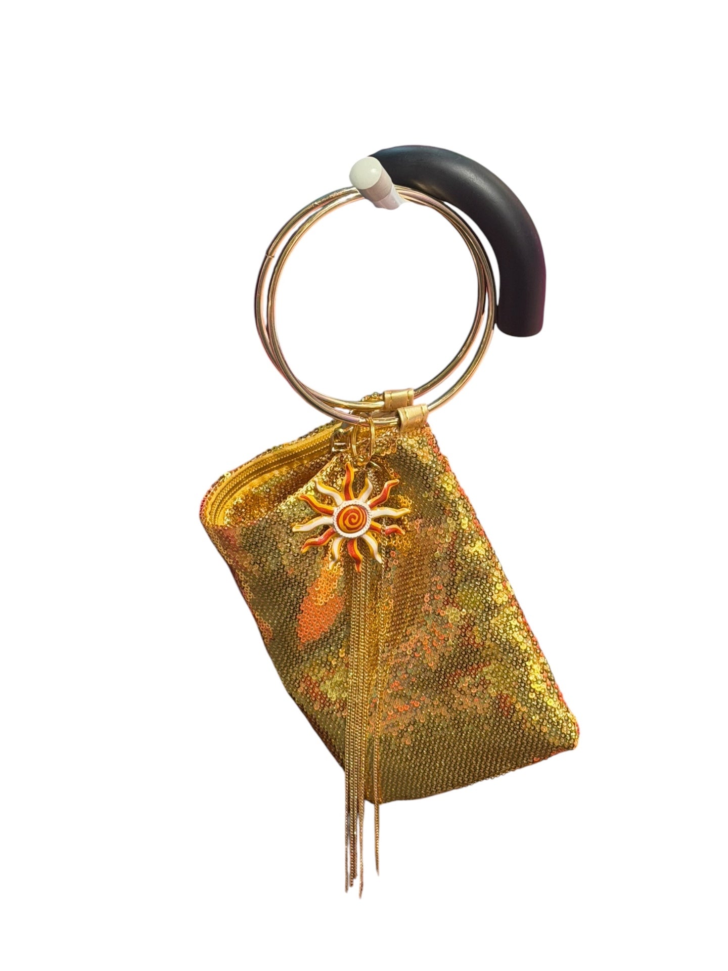 Gold Sequin Bag with Sun Chain Charms